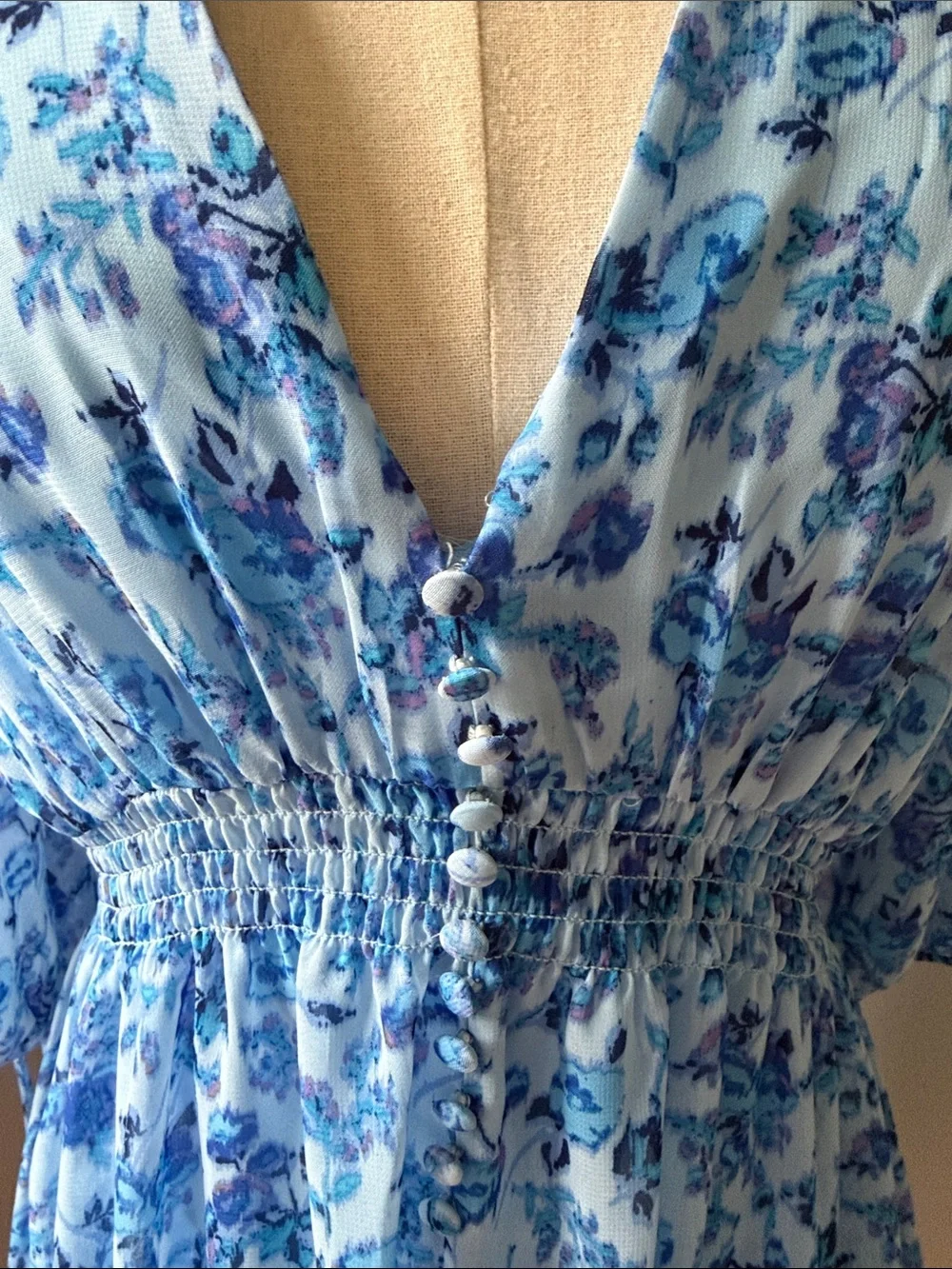 Taylor Blue Purple Floral Chiffon Flowy V-Neck Ruffle Tiered Dress Womens Size 4